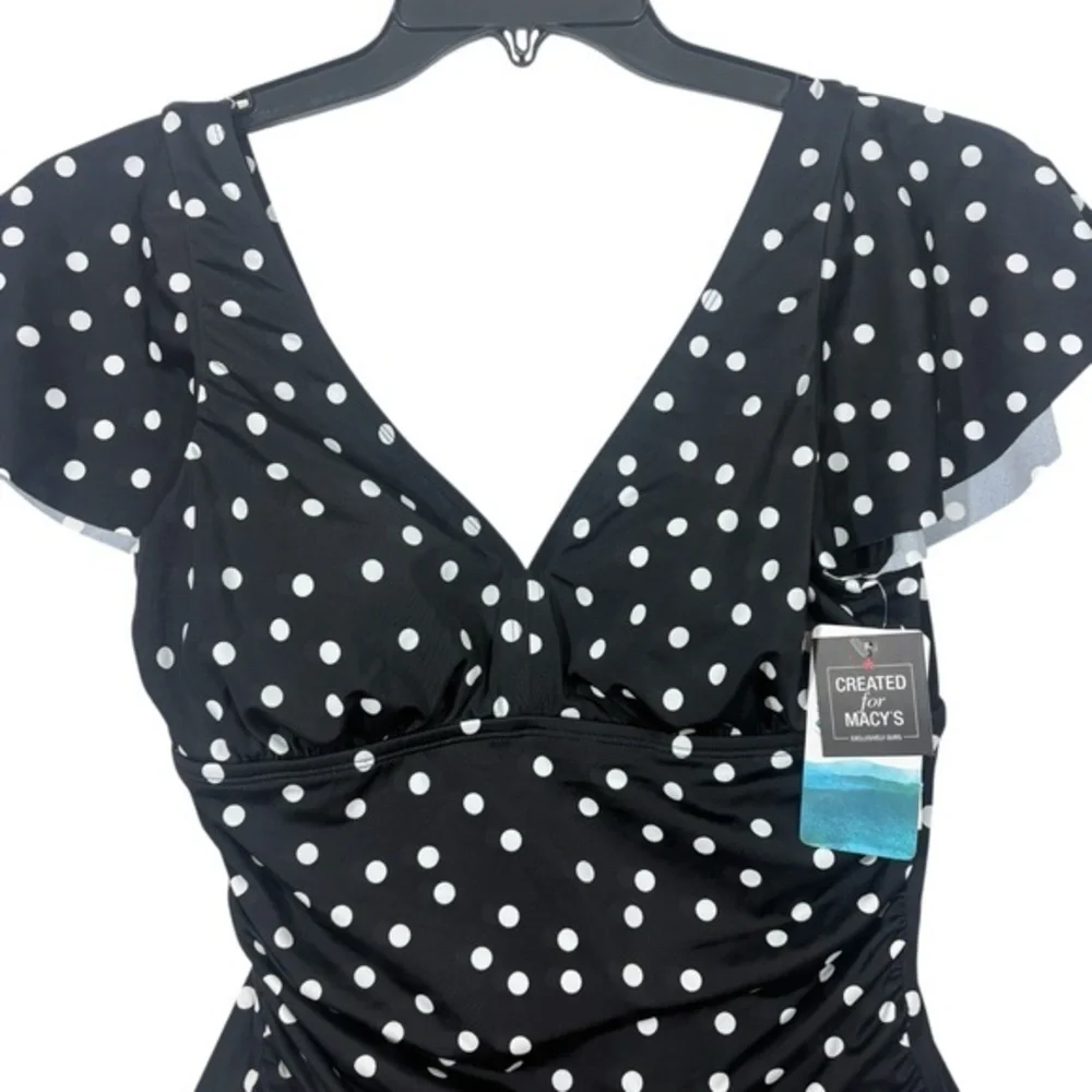 Swim Solutions NWT $102 Women's Flutter-Sleeve Polka‎ Dot One-Piece Swimsuit 12 - Picture 5 of 10